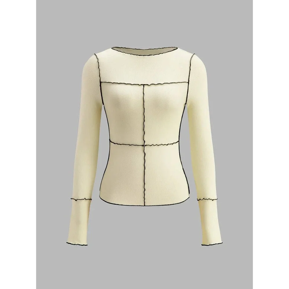 Commense‎ Deep Burgundy Ribbed Lettuce Hem Seam Detail Long Sleeve Top Small - Picture 13 of 13